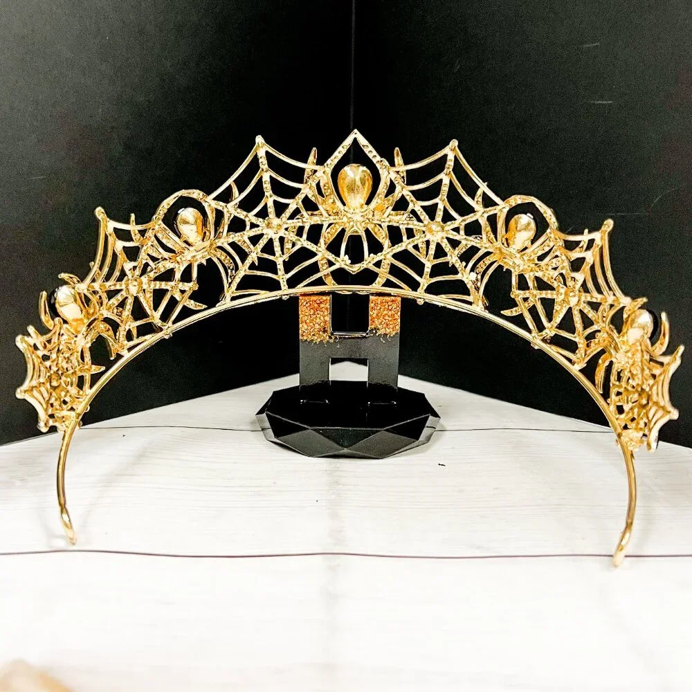 Spider woman crown, goth Halloween crown, Cosplay gold crown, Black spider crown